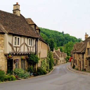 England Cotswold town on an overcast day