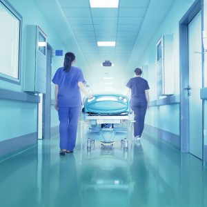 Doctors walking through a teaching hospital