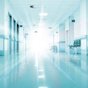Hospital corridor with rays of light