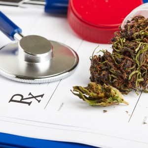 Stethoscope next to medical marijuana