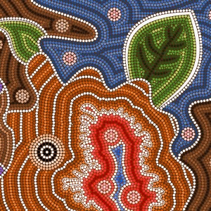 Aboriginal artwork with colourful nature elements
