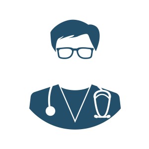 Animation of a GP wearing glasses with a stethoscope around his neck