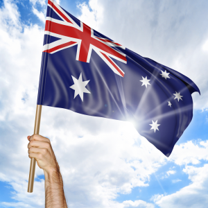 Australian flag held by an Australian citizen