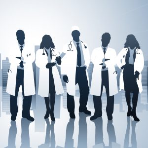 Medical professionals standing in a line