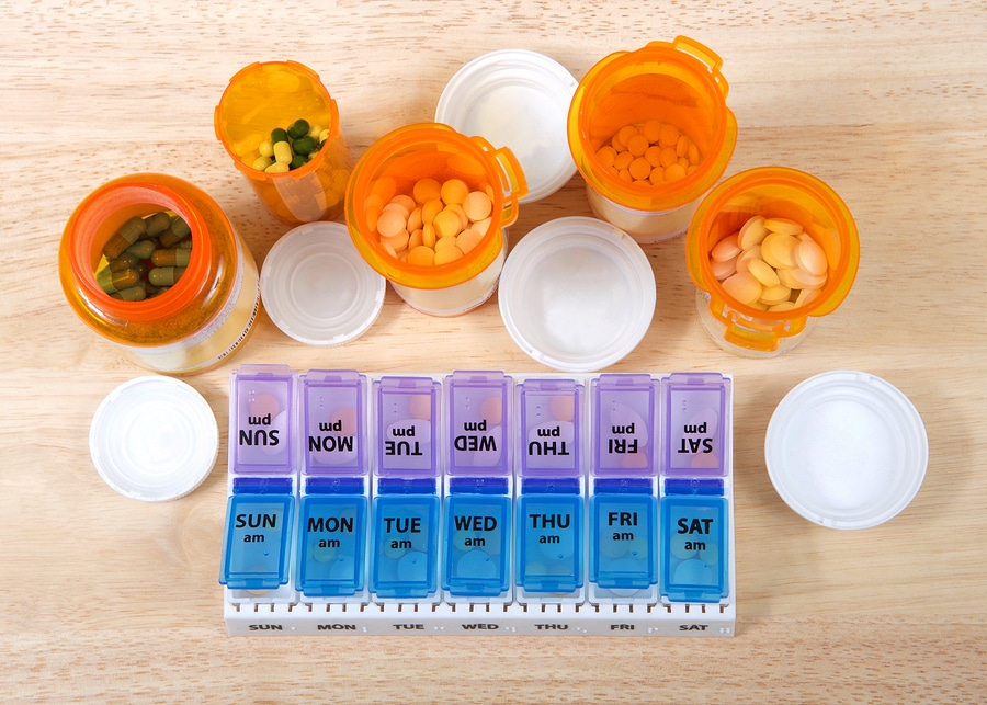Medication box with many pills
